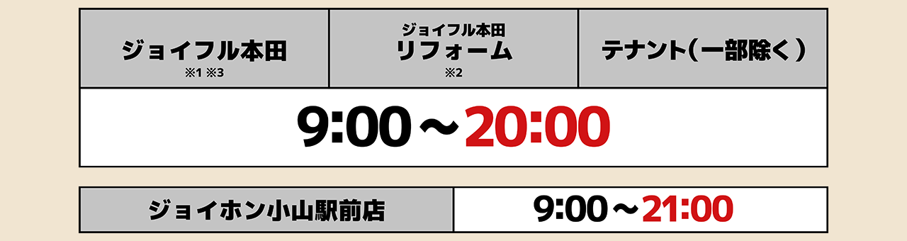営業時間のご案内 株式会社ジョイフル本田