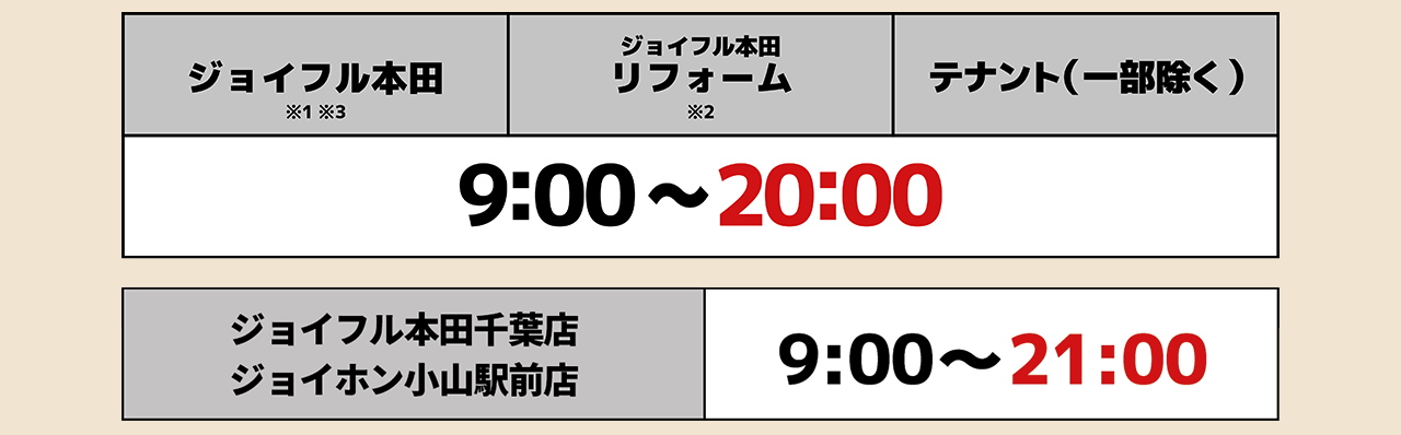 営業時間のご案内 株式会社ジョイフル本田 営業時間のご案内 株式会社ジョイフル本田